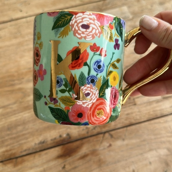 RIFLE PAPER CO. Porcelain Monogram Mug Floral Design K for Anthroplogie - Picture 3 of 8